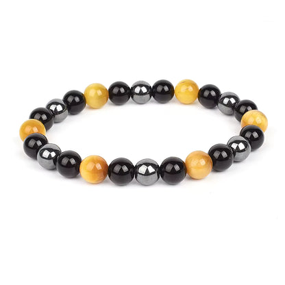 Beaded Bracelet Magnetic Black Obsidian Hematite Tiger Eye Unisex