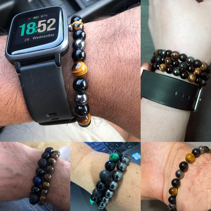 Beaded Bracelet Magnetic Black Obsidian Hematite Tiger Eye Unisex