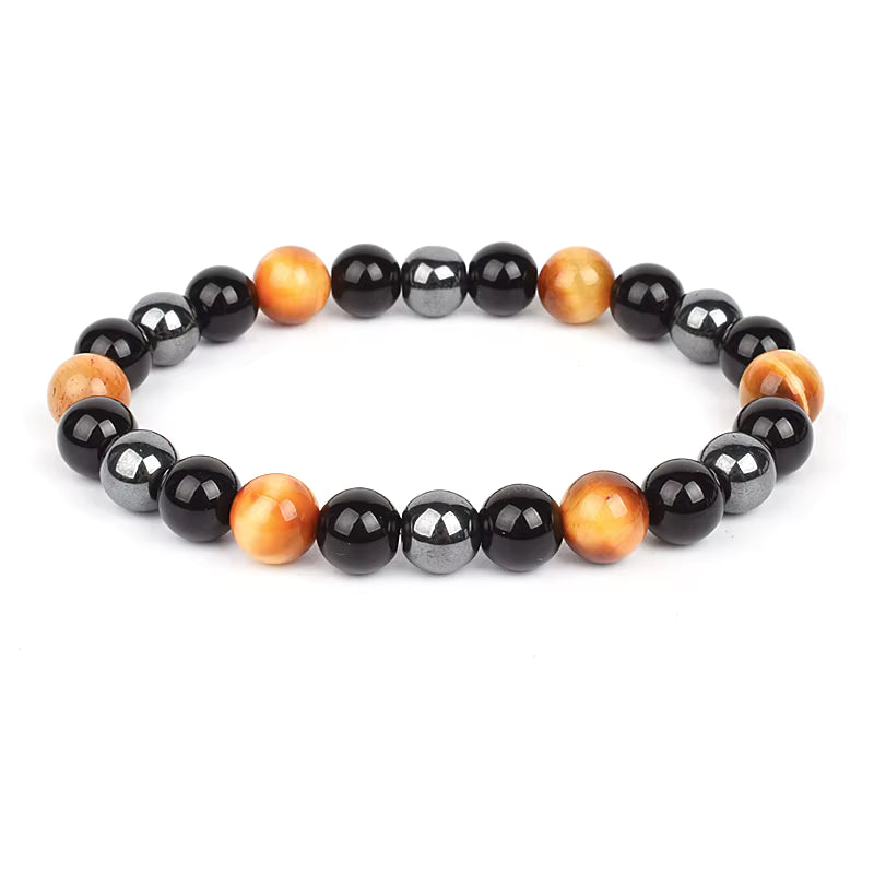 Beaded Bracelet Magnetic Black Obsidian Hematite Tiger Eye Unisex