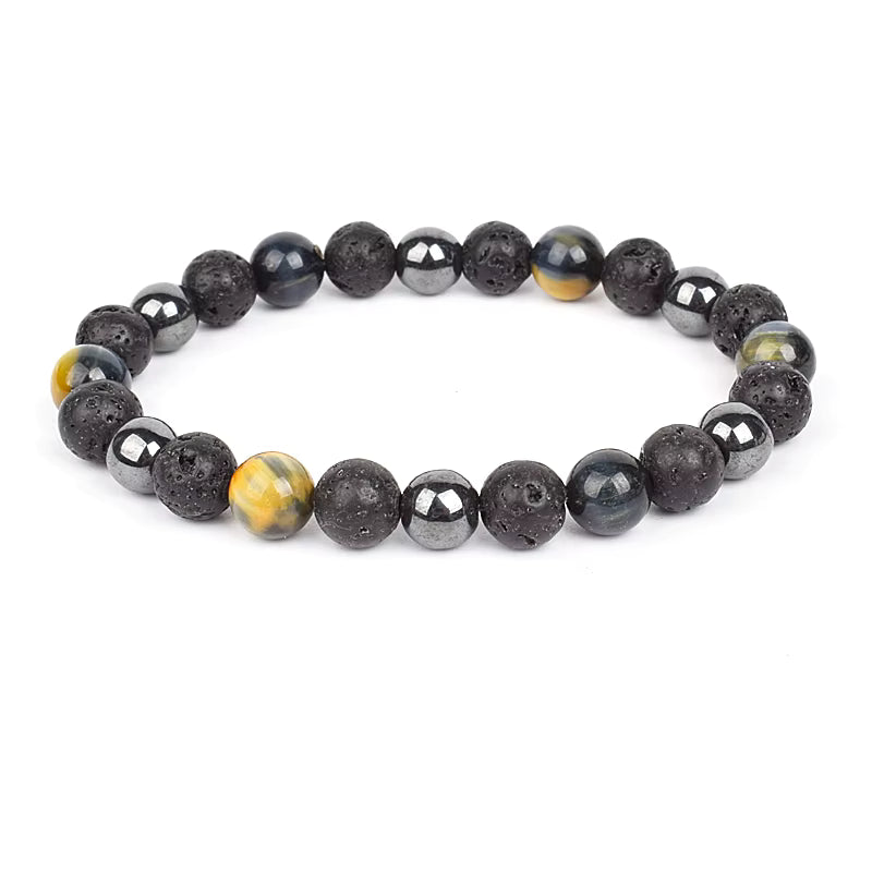 Beaded Bracelet Magnetic Black Obsidian Hematite Tiger Eye Unisex