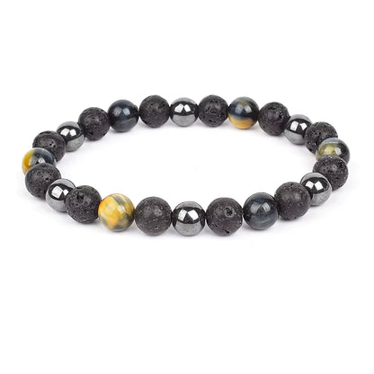 Beaded Bracelet Magnetic Black Obsidian Hematite Tiger Eye Unisex