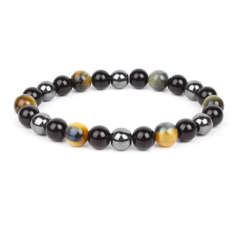 Beaded Bracelet Magnetic Black Obsidian Hematite Tiger Eye Unisex