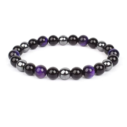 Beaded Bracelet Magnetic Black Obsidian Hematite Tiger Eye Unisex