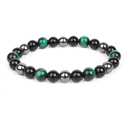 Beaded Bracelet Magnetic Black Obsidian Hematite Tiger Eye Unisex