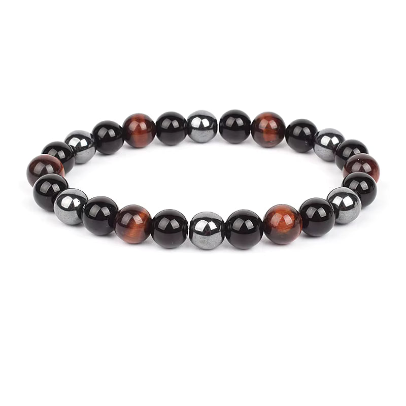 Beaded Bracelet Magnetic Black Obsidian Hematite Tiger Eye Unisex