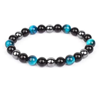 Beaded Bracelet Magnetic Black Obsidian Hematite Tiger Eye Unisex