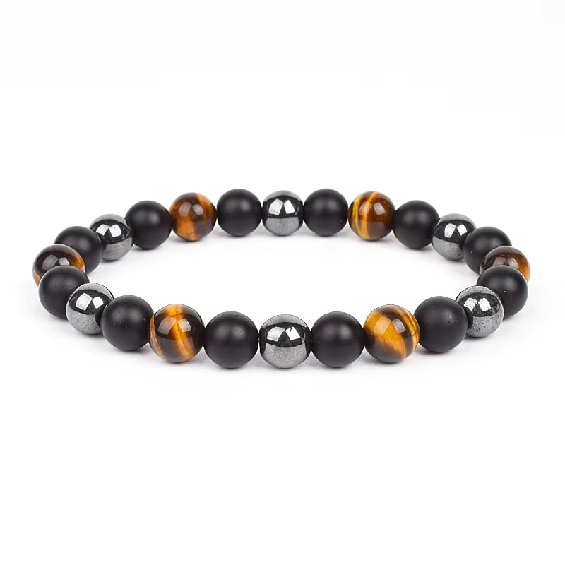 Beaded Bracelet Magnetic Black Obsidian Hematite Tiger Eye Unisex