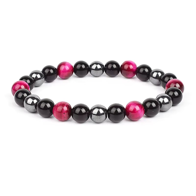Beaded Bracelet Magnetic Black Obsidian Hematite Tiger Eye Unisex