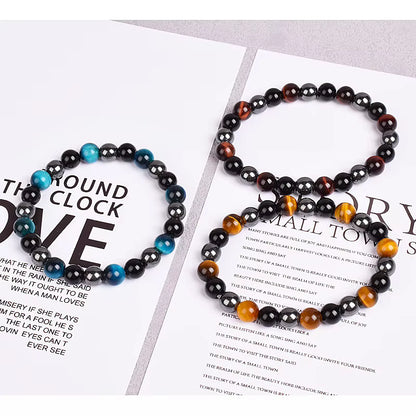Beaded Bracelet Magnetic Black Obsidian Hematite Tiger Eye Unisex