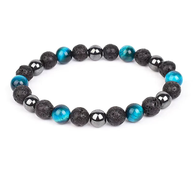 Beaded Bracelet Magnetic Black Obsidian Hematite Tiger Eye Unisex