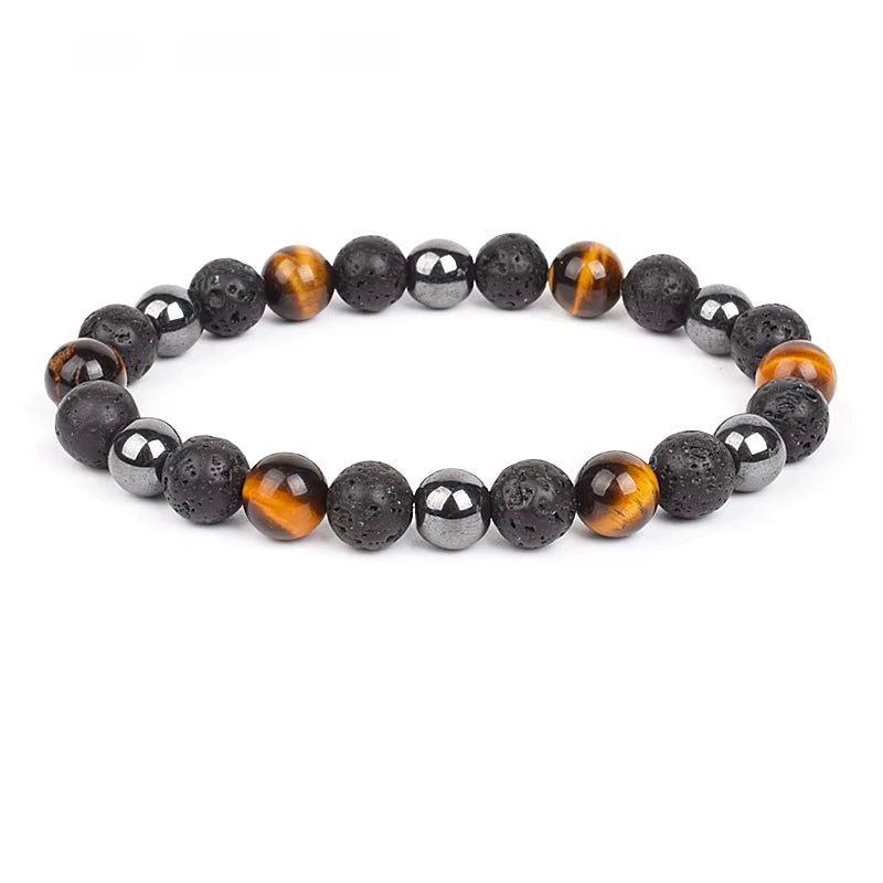 Beaded Bracelet Magnetic Black Obsidian Hematite Tiger Eye Unisex