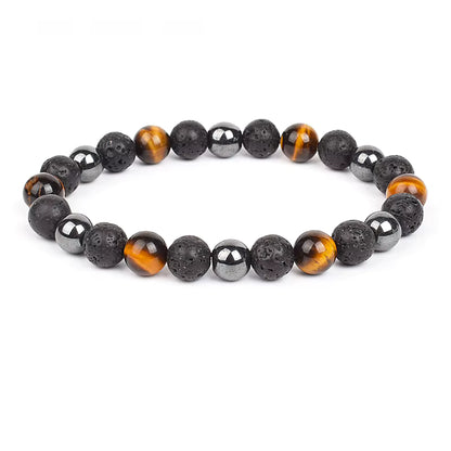 Beaded Bracelet Magnetic Black Obsidian Hematite Tiger Eye Unisex