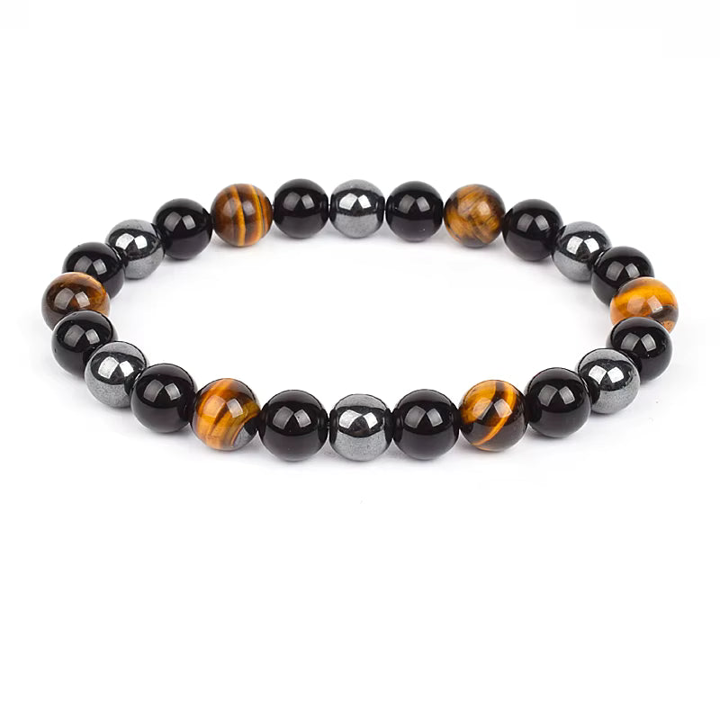 Beaded Bracelet Magnetic Black Obsidian Hematite Tiger Eye Unisex