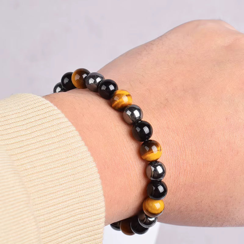 Beaded Bracelet Magnetic Black Obsidian Hematite Tiger Eye Unisex