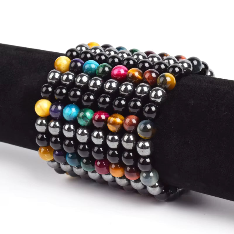 Beaded Bracelet Magnetic Black Obsidian Hematite Tiger Eye Unisex
