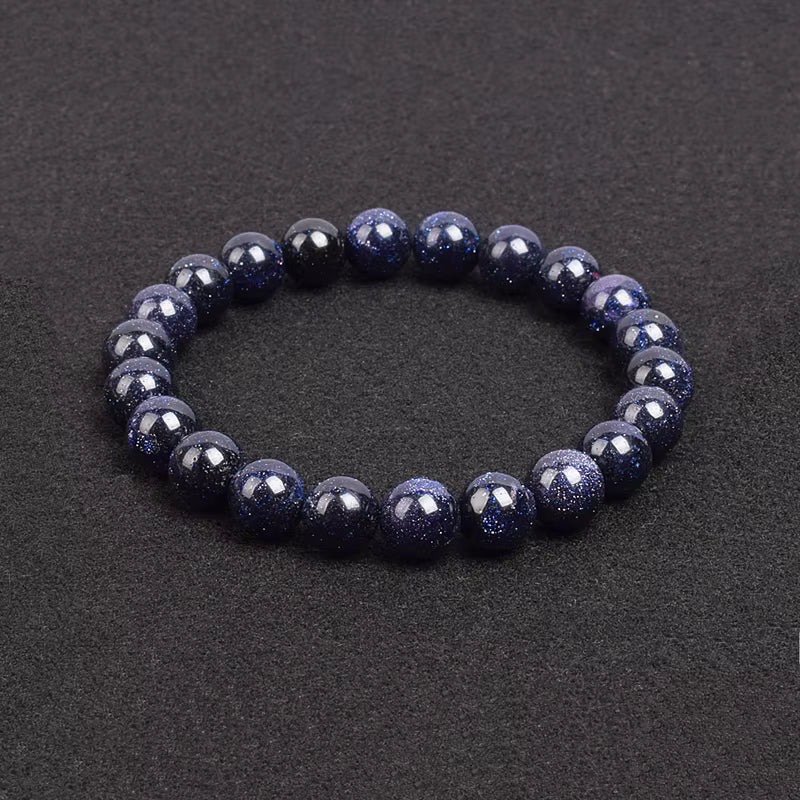 Beaded Bracelet Natural Blue Sandstone Round Beads 4 to 12 mm Blue Green Gold