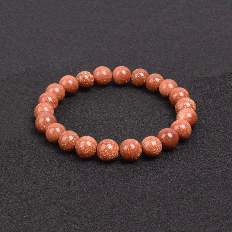 Beaded Bracelet Natural Blue Sandstone Round Beads 4 to 12 mm Blue Green Gold