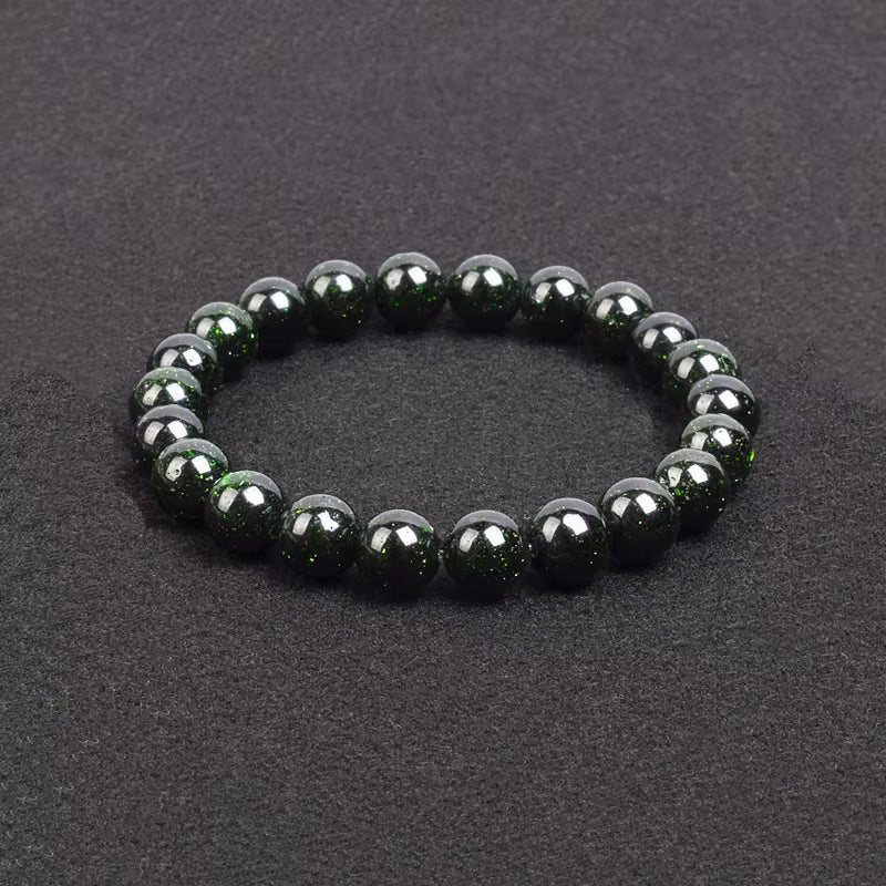 Beaded Bracelet Natural Blue Sandstone Round Beads 4 to 12 mm Blue Green Gold