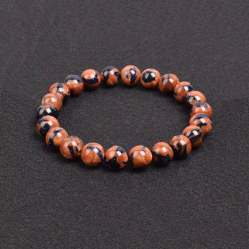 Beaded Bracelet Natural Blue Sandstone Round Beads 4 to 12 mm Blue Green Gold