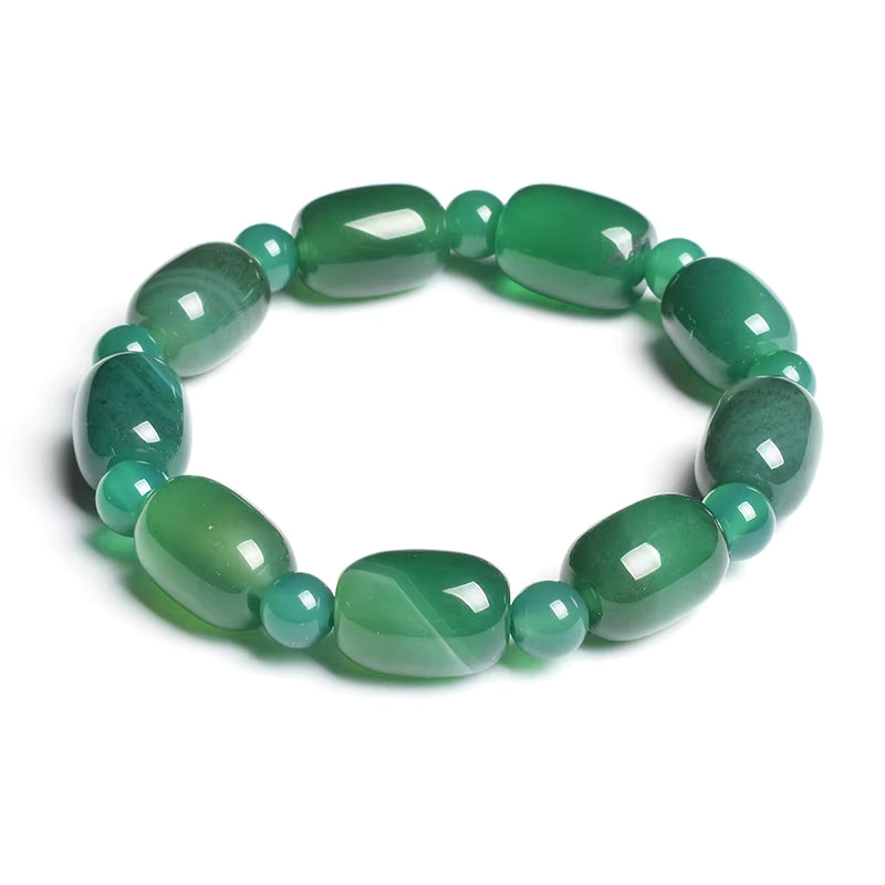 Beaded Bracelet Natural Stone Green Agate Drum Barrel Shape for Women