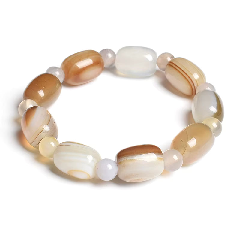 Beaded Bracelet Natural Stone Green Agate Drum Barrel Shape for Women