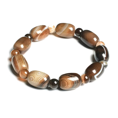 Beaded Bracelet Natural Stone Green Agate Drum Barrel Shape for Women