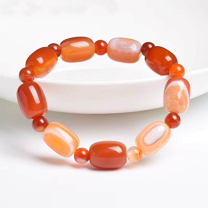 Beaded Bracelet Natural Stone Green Agate Drum Barrel Shape for Women