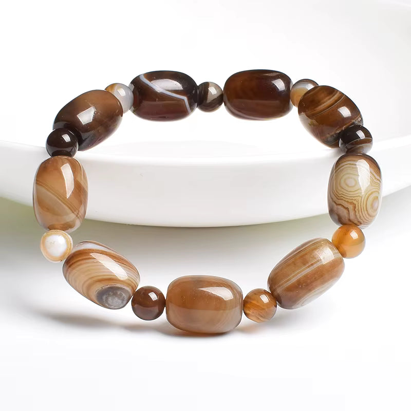 Beaded Bracelet Natural Stone Green Agate Drum Barrel Shape for Women