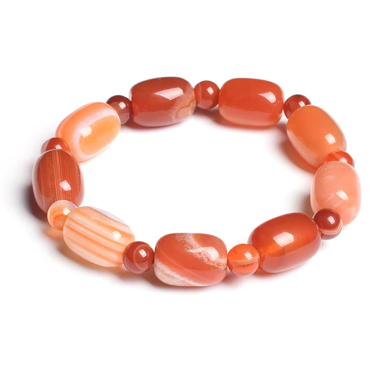 Beaded Bracelet Natural Stone Green Agate Drum Barrel Shape for Women