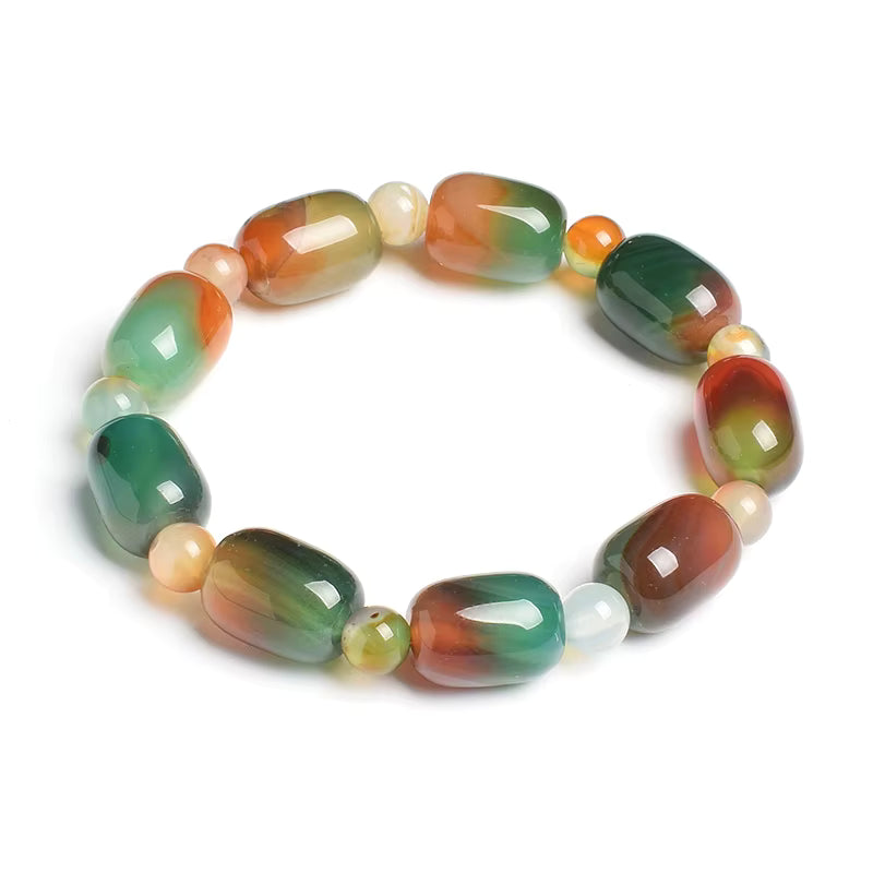 Beaded Bracelet Natural Stone Green Agate Drum Barrel Shape for Women