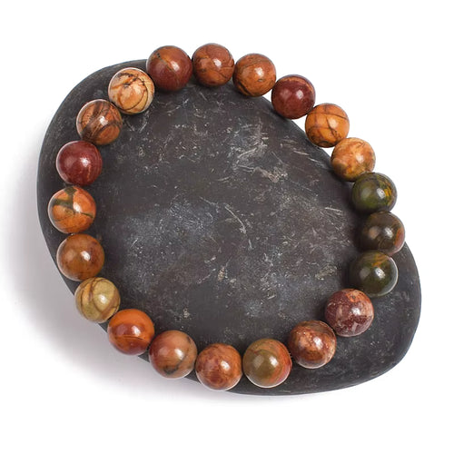 Beaded Bracelet Natural Stone Red Turquoise Picasso Jasper Elastic
