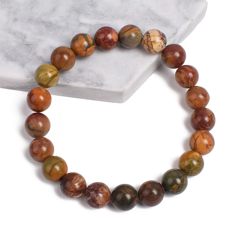 Beaded Bracelet Natural Stone Red Turquoise Picasso Jasper Elastic