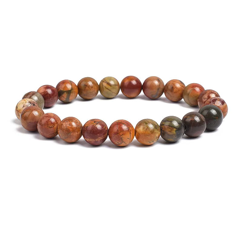Beaded Bracelet Natural Stone Red Turquoise Picasso Jasper Elastic