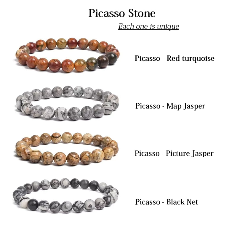 Beaded Bracelet Natural Stone Red Turquoise Picasso Jasper Elastic