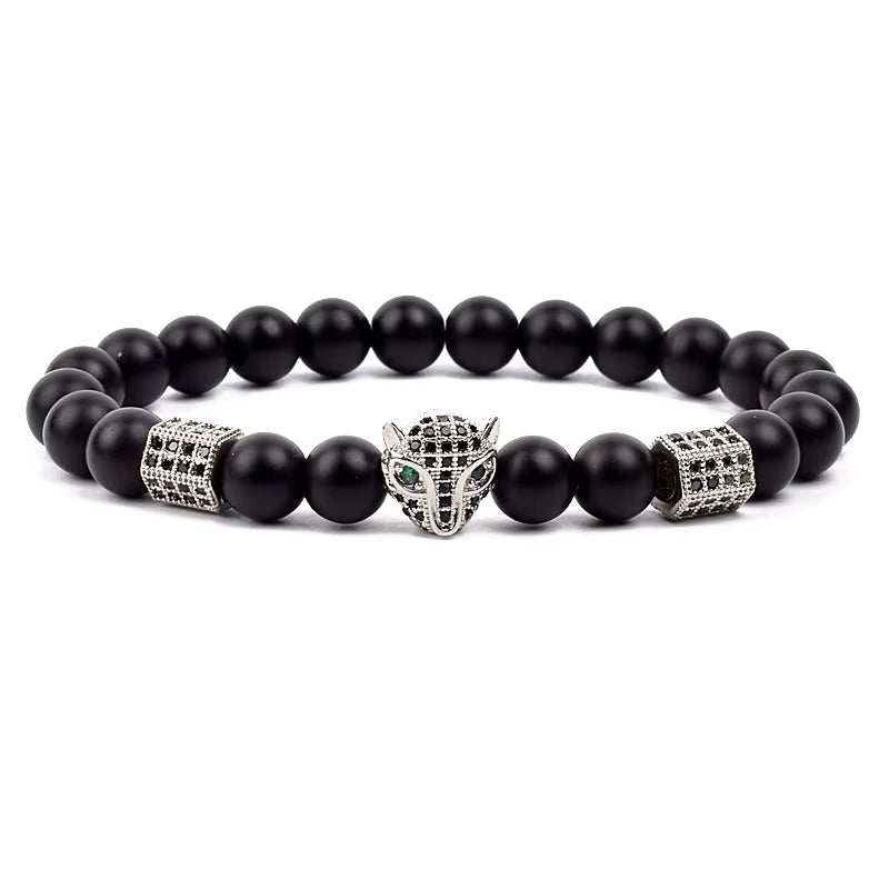 Beaded Bracelet Picasso Stone 8mm Elastic with Spartan Helmet Charm
