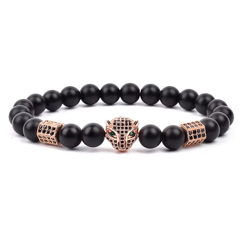 Beaded Bracelet Picasso Stone 8mm Elastic with Spartan Helmet Charm