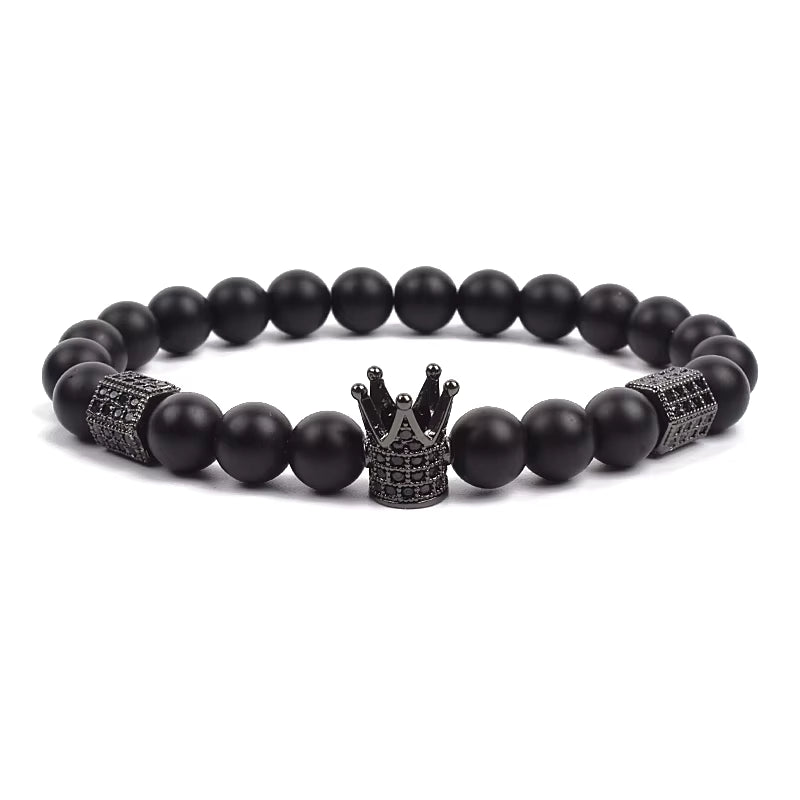Beaded Bracelet Picasso Stone 8mm Elastic with Spartan Helmet Charm