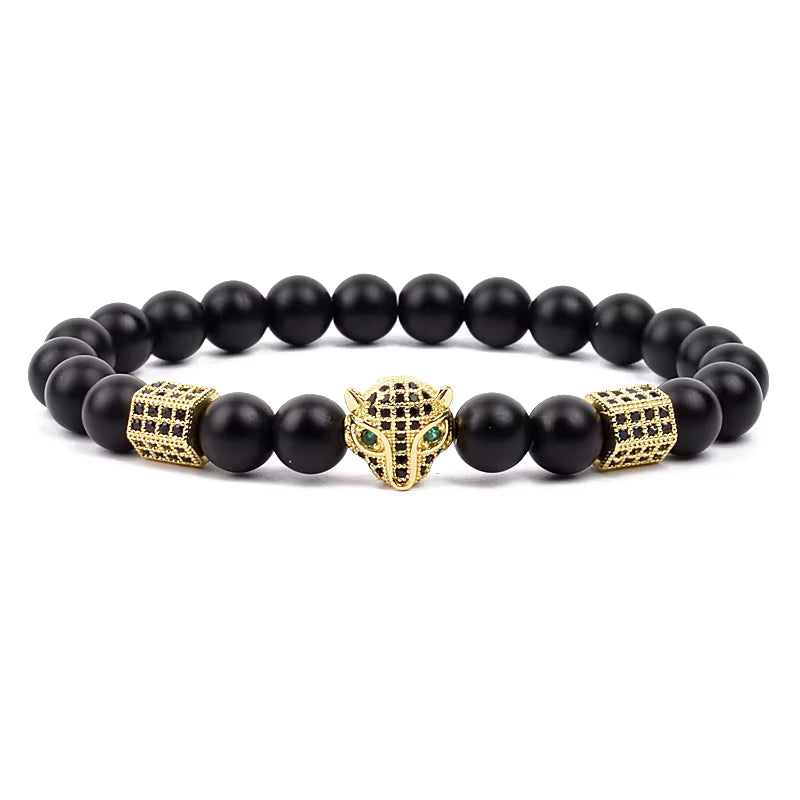 Beaded Bracelet Picasso Stone 8mm Elastic with Spartan Helmet Charm