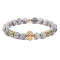 Beaded Bracelet Picasso Stone 8mm Elastic with Spartan Helmet Charm