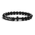 Beaded Bracelet Tiger Eye Black Matte Agate Elastic Unisex Cross
