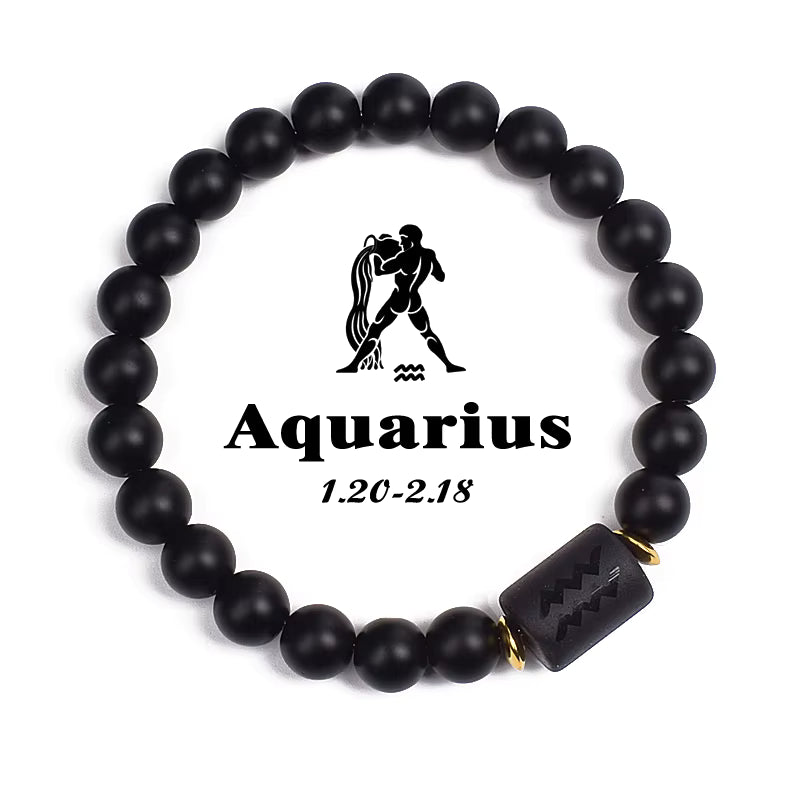 Beaded Bracelet Zodiac Constellation Black Lava Stone Elastic Unisex