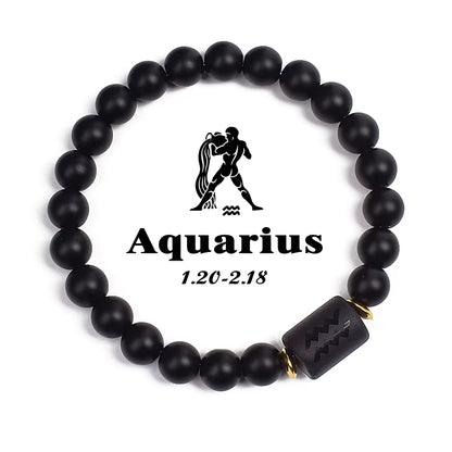 Beaded Bracelet Zodiac Constellation Black Lava Stone Elastic Unisex