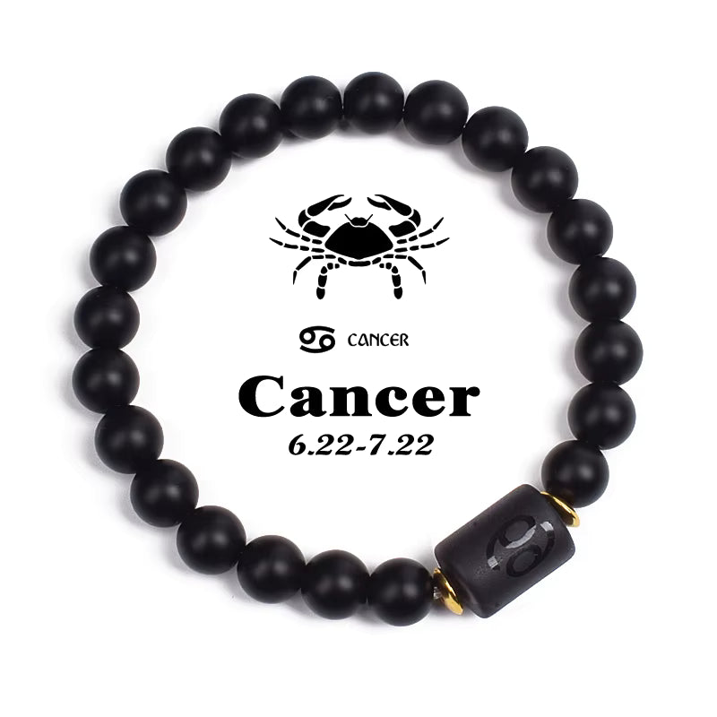 Beaded Bracelet Zodiac Constellation Black Lava Stone Elastic Unisex