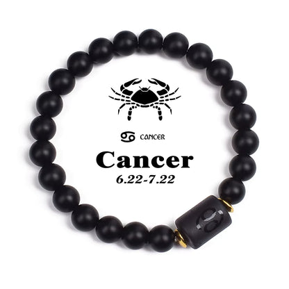 Beaded Bracelet Zodiac Constellation Black Lava Stone Elastic Unisex