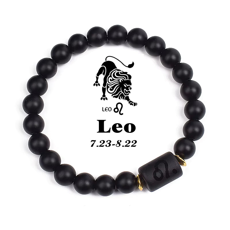 Beaded Bracelet Zodiac Constellation Black Lava Stone Elastic Unisex