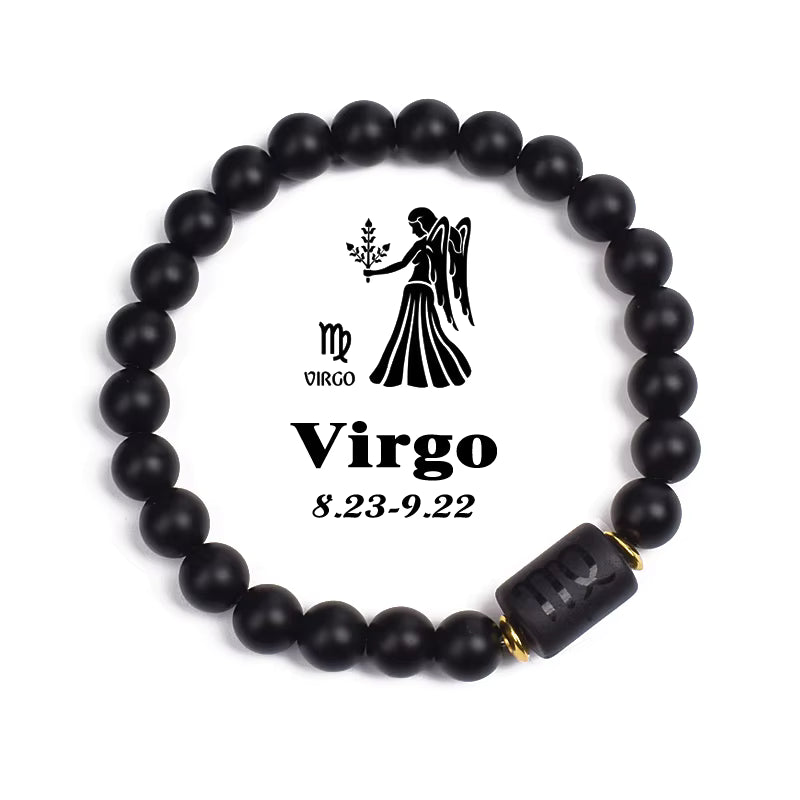 Beaded Bracelet Zodiac Constellation Black Lava Stone Elastic Unisex