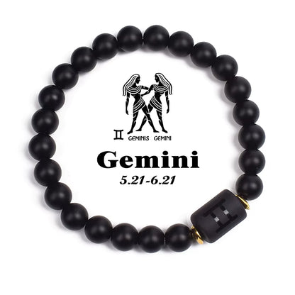 Beaded Bracelet Zodiac Constellation Black Lava Stone Elastic Unisex