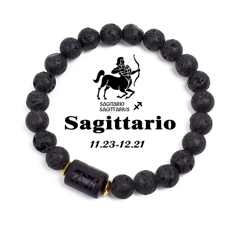 Beaded Bracelet Zodiac Constellation Black Lava Stone Elastic Unisex