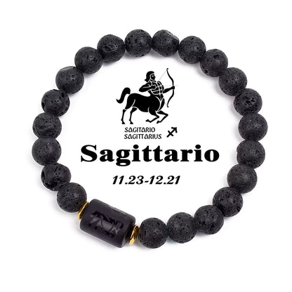 Beaded Bracelet Zodiac Constellation Black Lava Stone Elastic Unisex