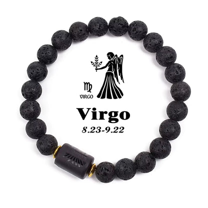 Beaded Bracelet Zodiac Constellation Black Lava Stone Elastic Unisex